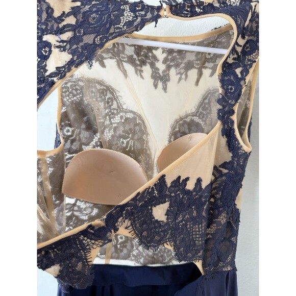 Sherri Hill Prom Dress Women’s 12 Dark Blue Beige Maxi Long Sleeveless Sheer - Picture 7 of 7